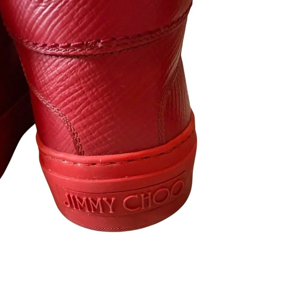 Jimmy Choo $985 Red Argyle Leather High-Top Designer Shoes Men's size 42/US 9